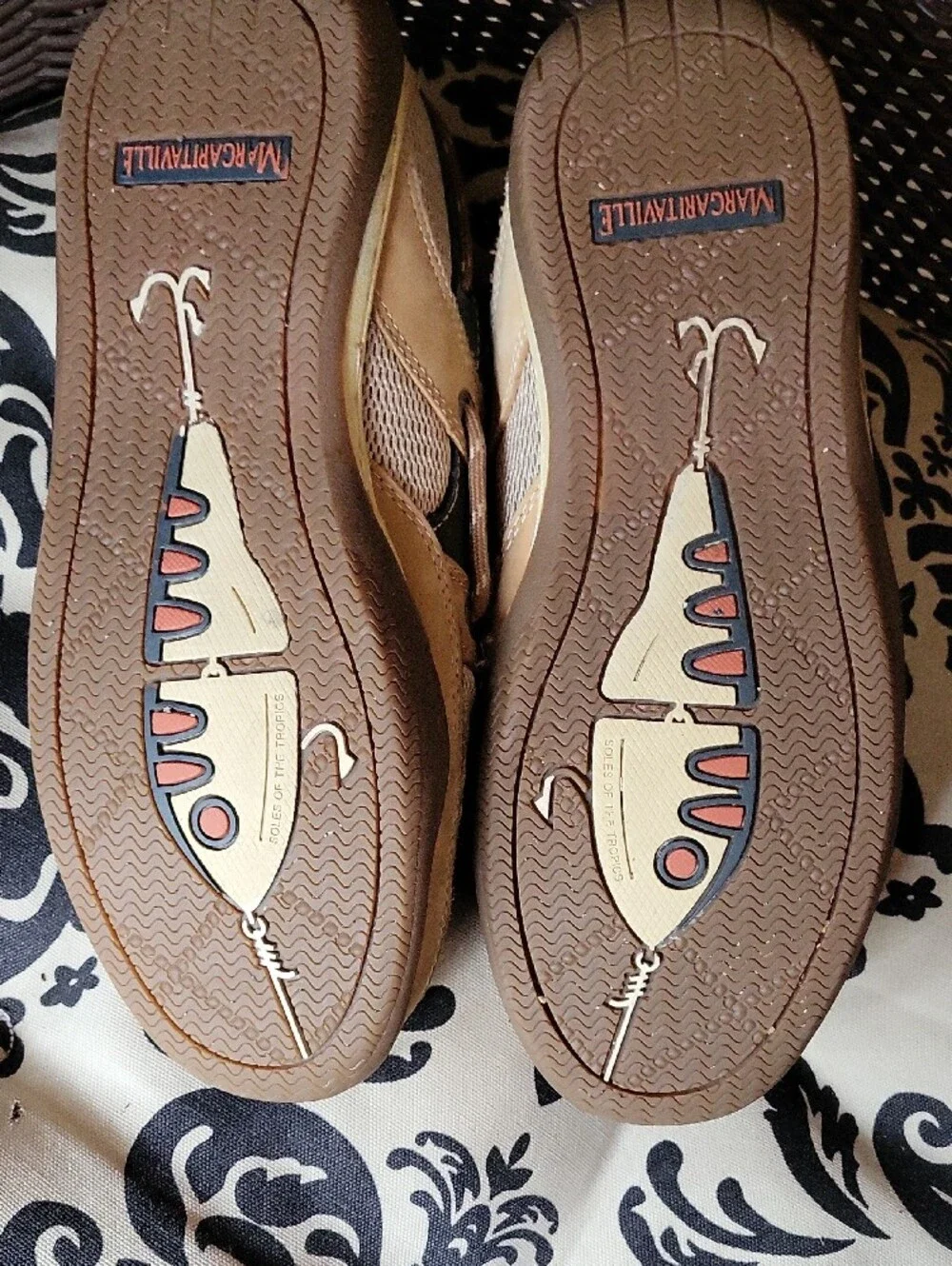 Margaritaville Men's Boat Shoes in Tan and Gray with Mesh Panels